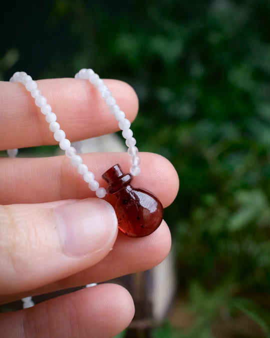 Potion for Vitality: Garnet & Moonstone Beaded Necklace