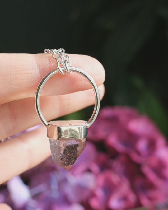 Rose Aura Quartz Point Sterling Silver Necklace