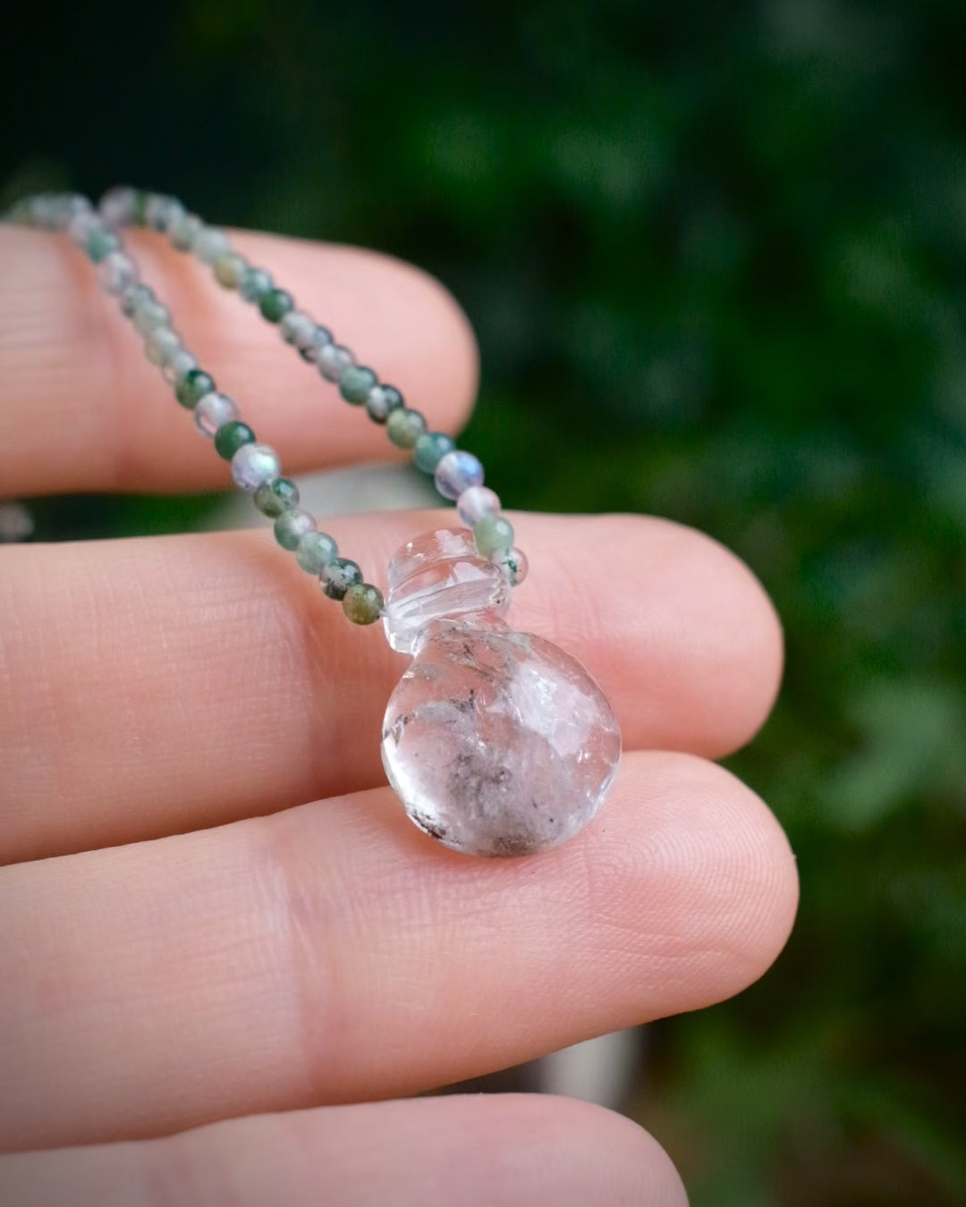 Potion for Verdant Visions: Herkimer Quartz, Moss Agate & Labradorite Beaded Necklace