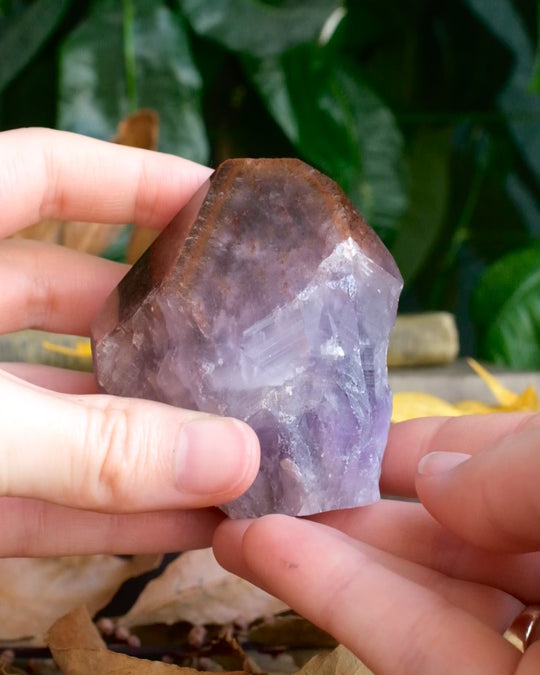 Amethyst with Cacoxenite Polished Point Raw Crystal