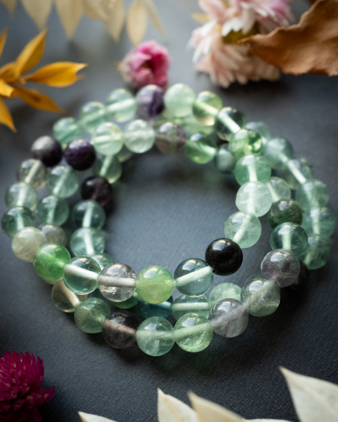 Rainbow Fluorite Round Bead Bracelet 8mm