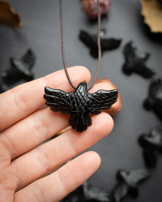 Small Obsidian Hand Carved Raven Necklace