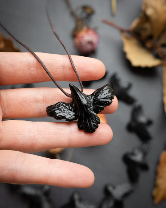 Small Obsidian Hand Carved Raven Necklace