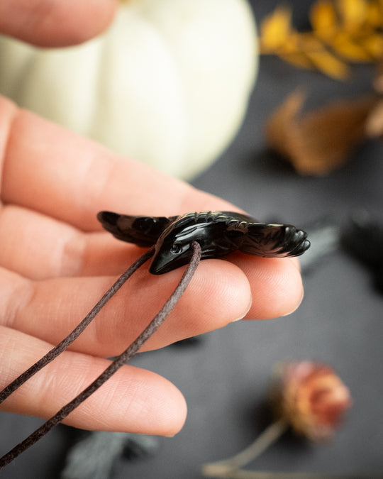 Small Obsidian Hand Carved Raven Necklace