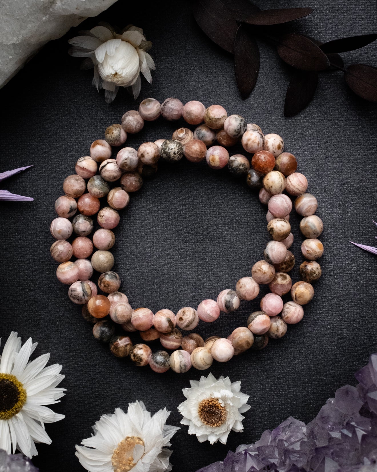 Rhodochrosite Round Bead Bracelet 6mm - The Healing Pear