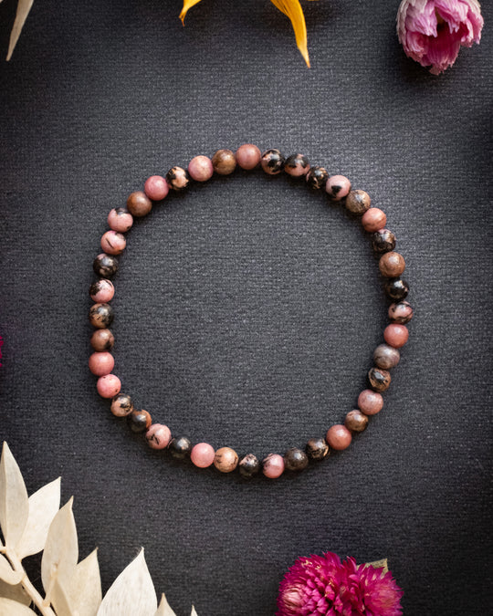 Rhodonite Round Bead Bracelet 4mm