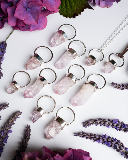 Rose Aura Quartz Point Sterling Silver Necklace