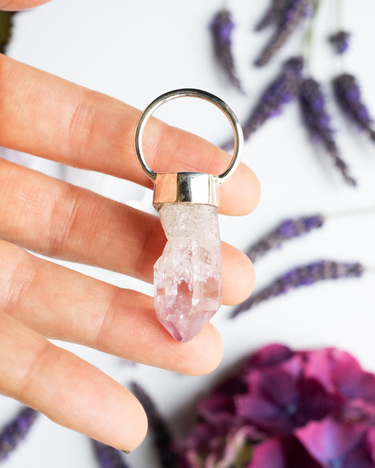 Rose Aura Quartz Point Sterling Silver Necklace