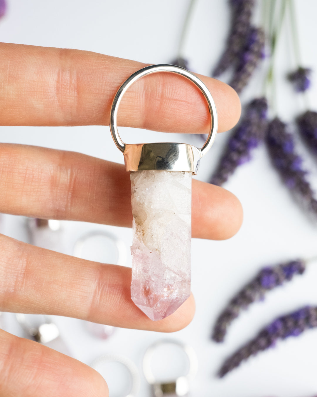 Rose Aura Quartz Point Sterling Silver Necklace