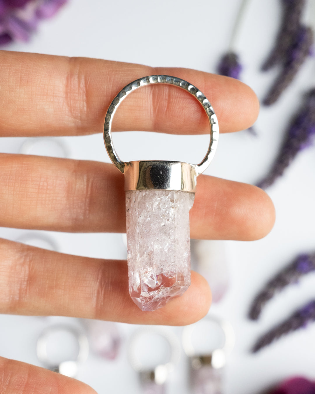 Rose Aura Quartz Point Sterling Silver Necklace