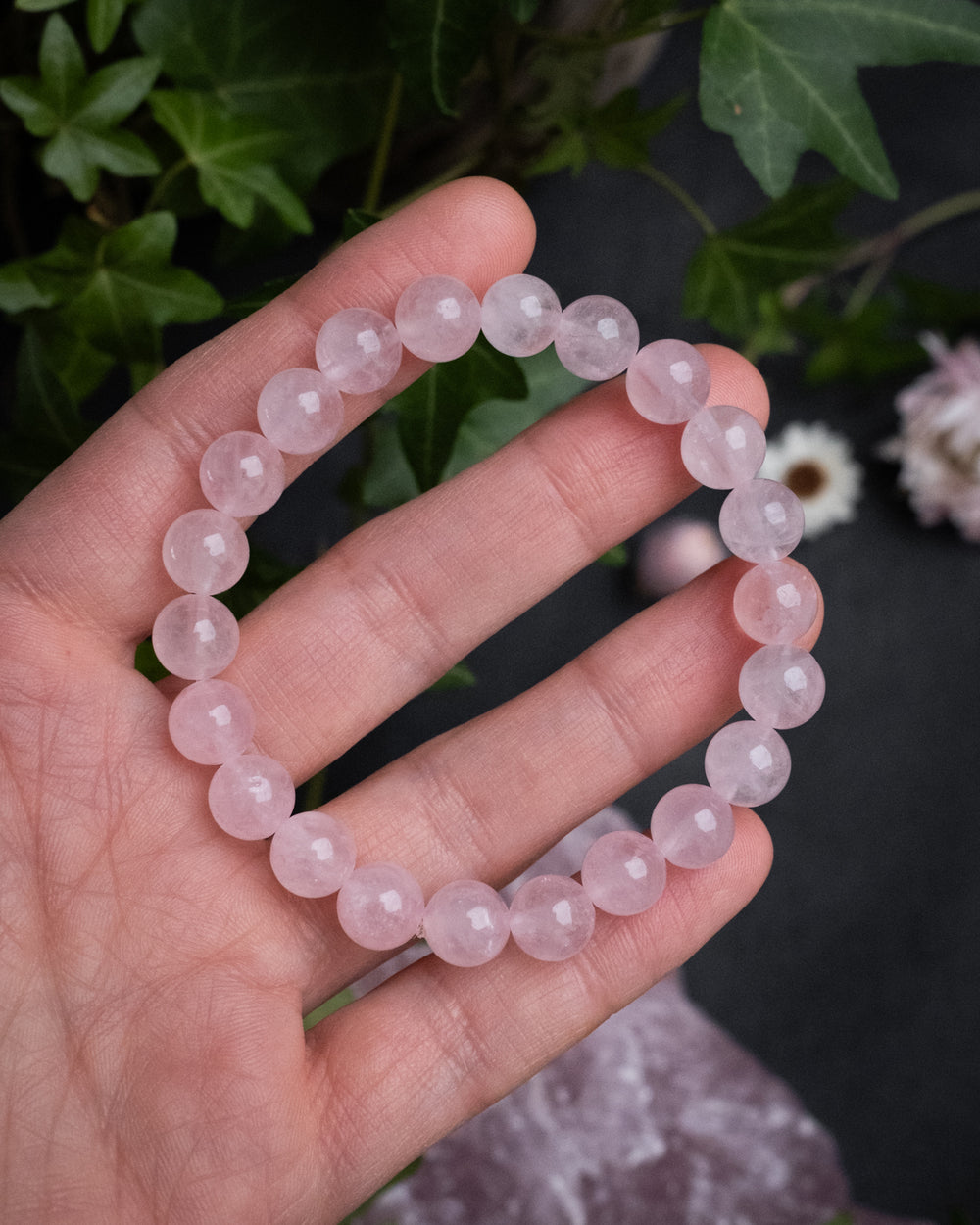 Rose Quartz Round Bead Bracelet 8mm