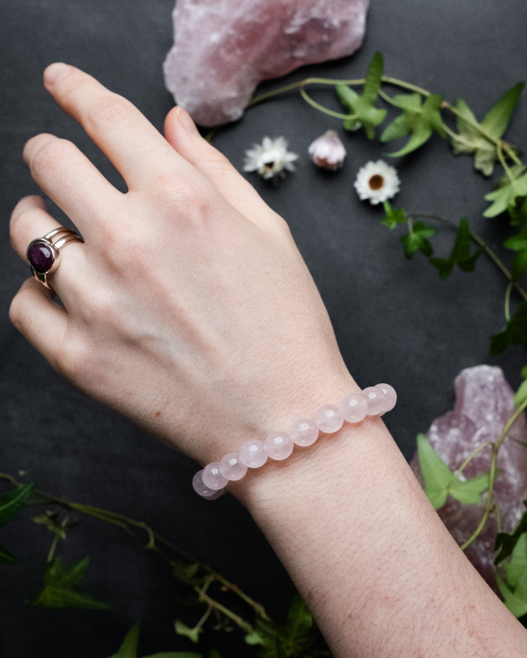 Rose Quartz Round Bead Bracelet 8mm