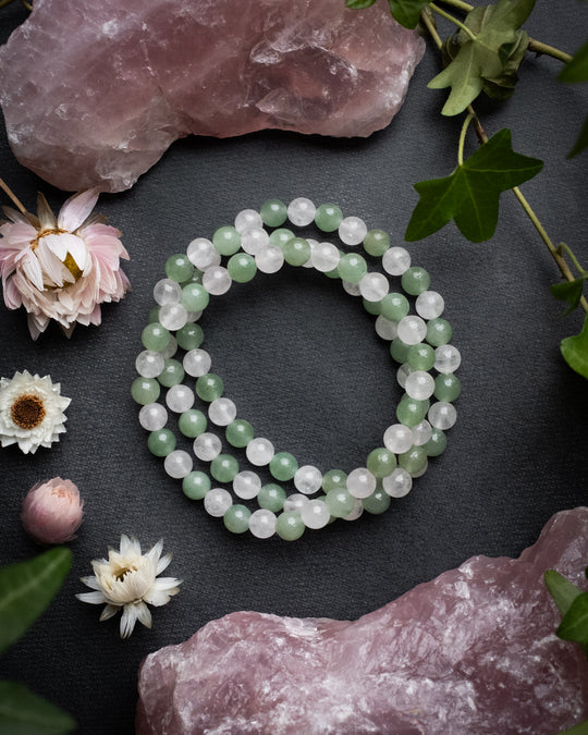 Rose Quartz & Aventurine Round Bead Bracelet 6mm