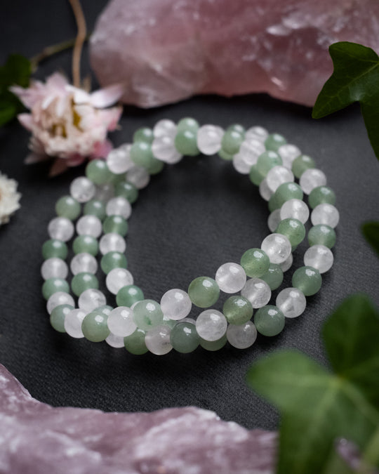 Rose Quartz & Aventurine Round Bead Bracelet 6mm