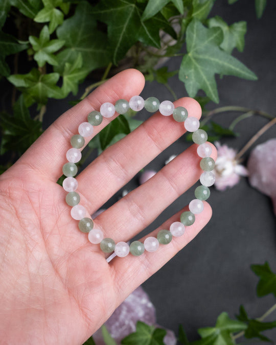 Rose Quartz & Aventurine Round Bead Bracelet 6mm