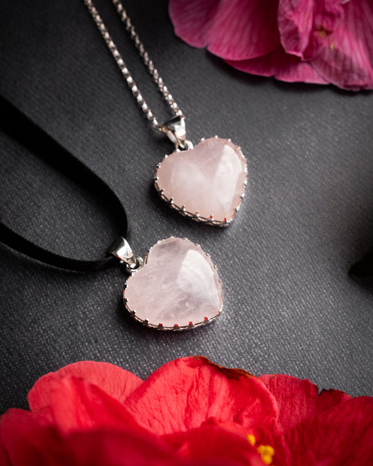 Rose Quartz Heart Sterling Silver Gallery Necklace