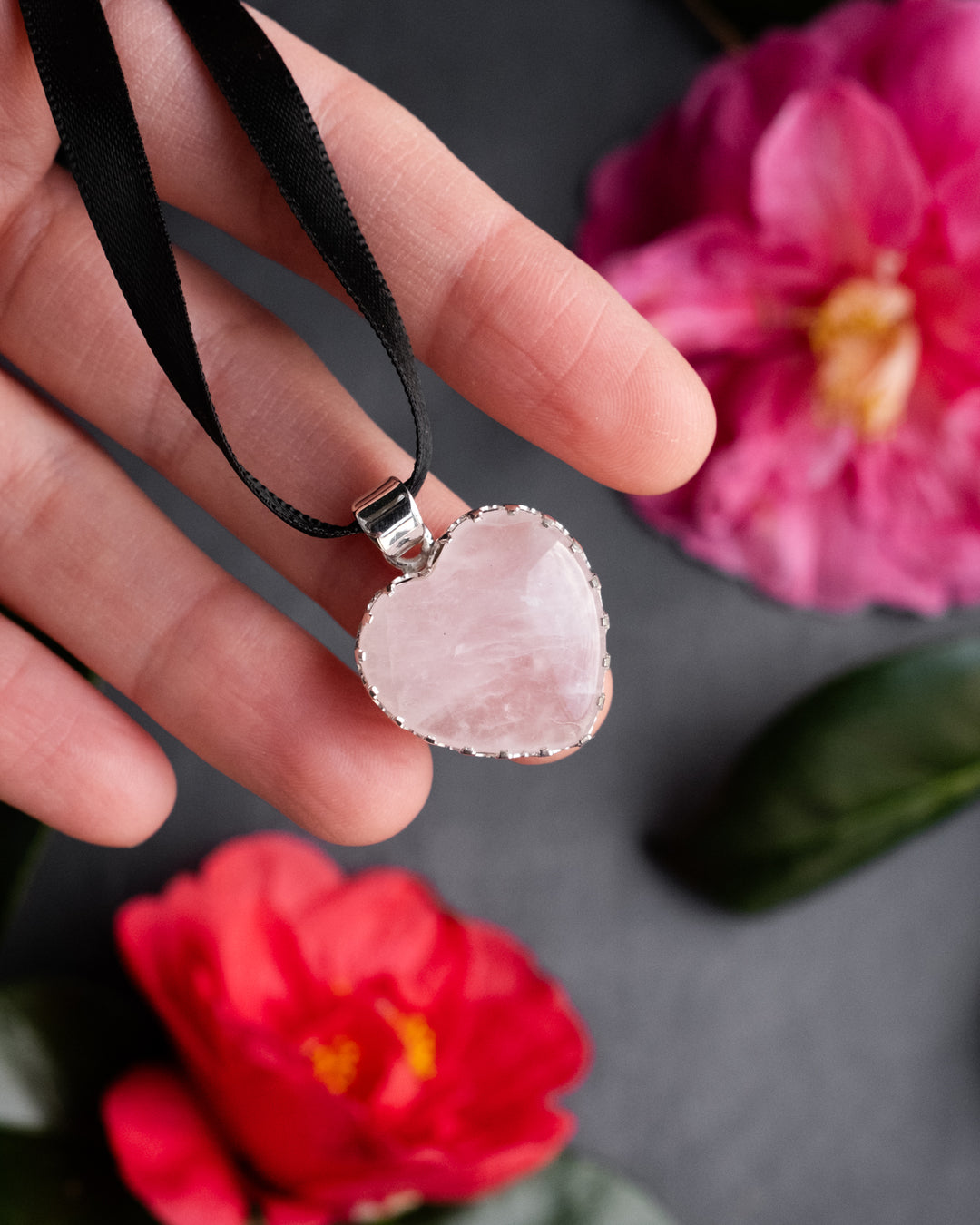 Rose Quartz Heart Sterling Silver Gallery Necklace