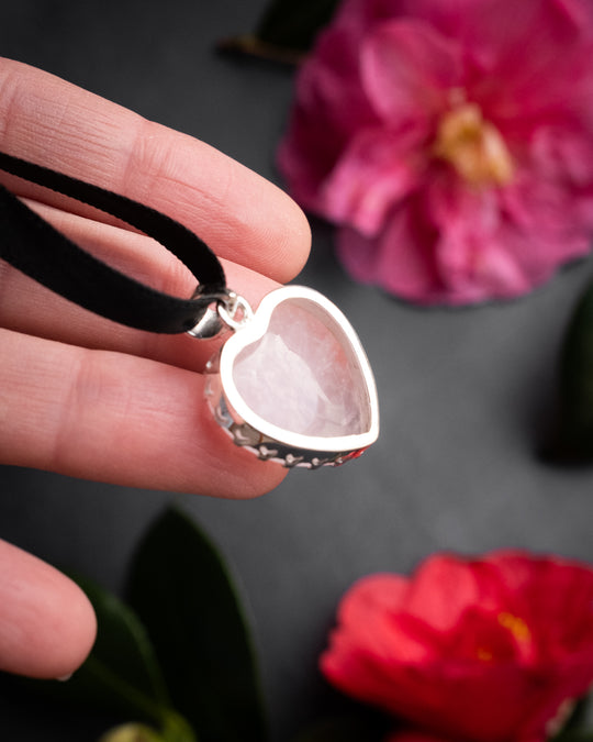 Rose Quartz Heart Sterling Silver Gallery Necklace