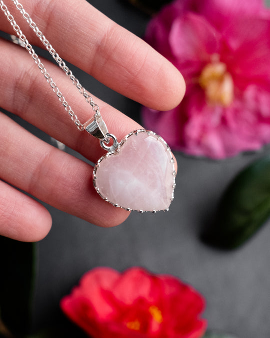 Rose Quartz Heart Sterling Silver Gallery Necklace