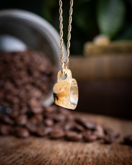 Rutilated Quartz Hand Carved Mug Necklace