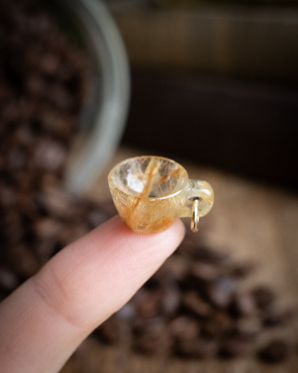 Rutilated Quartz Hand Carved Mug Necklace