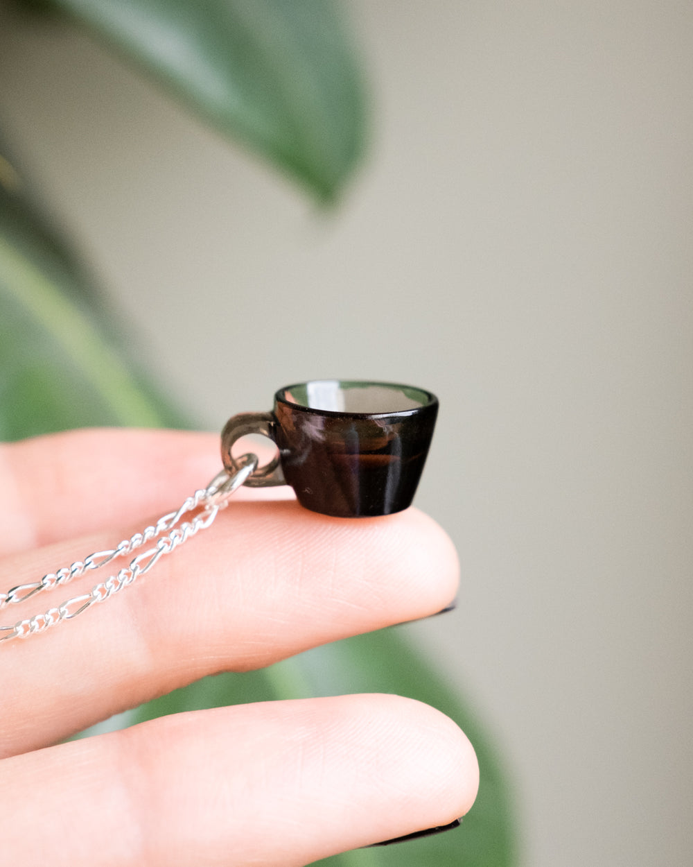 Smoky Quartz Hand Carved Mug Necklace