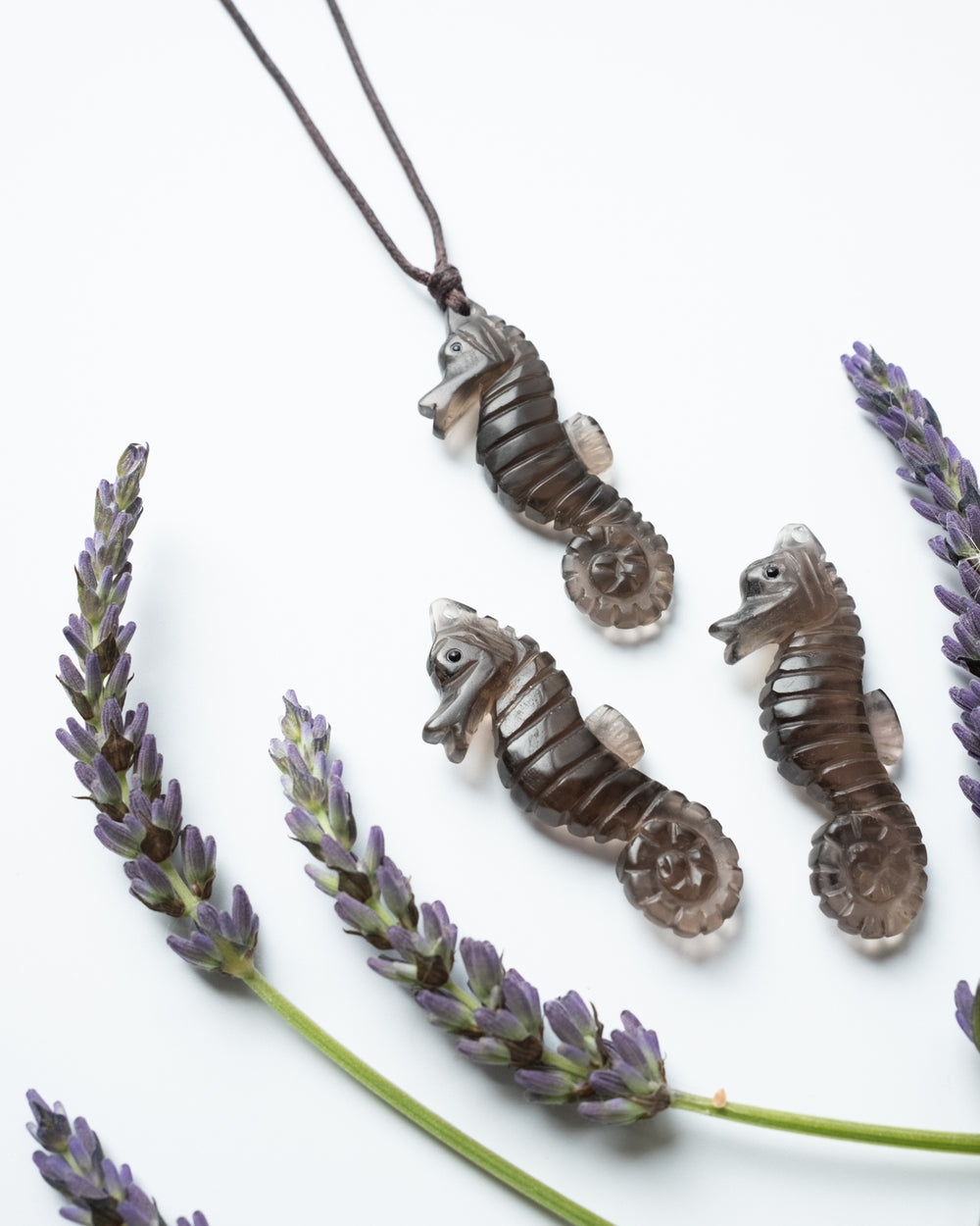 Smoky Quartz Hand Carved Seahorse Necklace