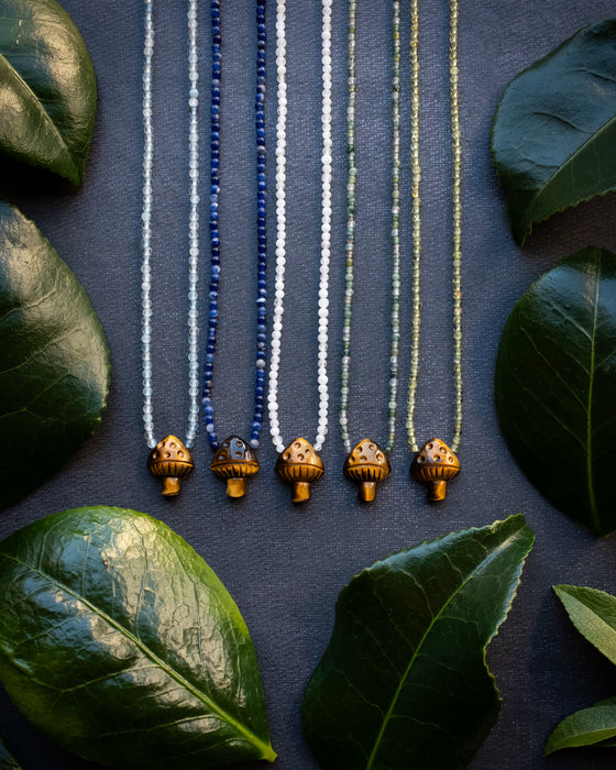 Tiger's Eye Hand Carved Toadstool Beaded Necklace