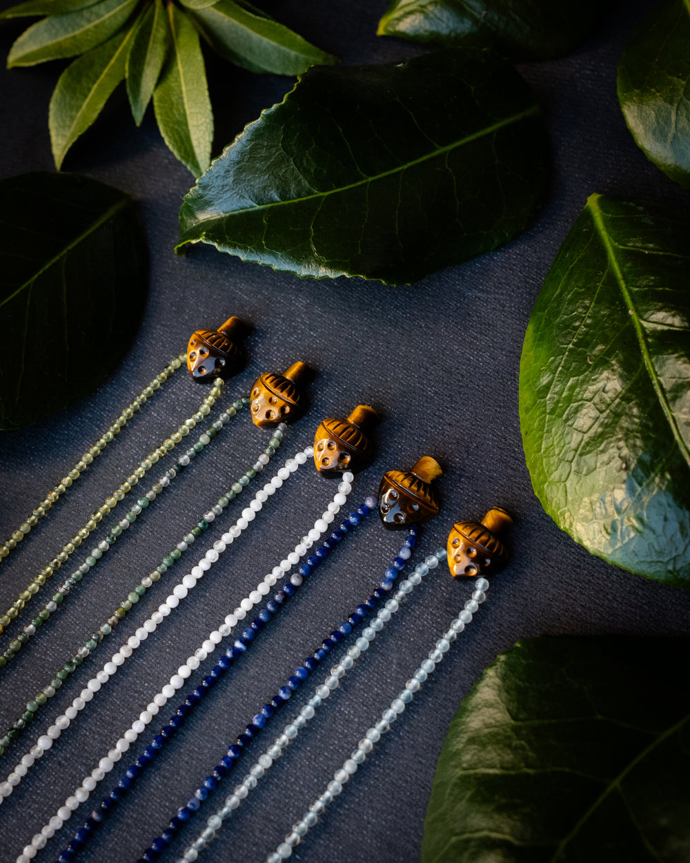 Tiger's Eye Hand Carved Toadstool Beaded Necklace