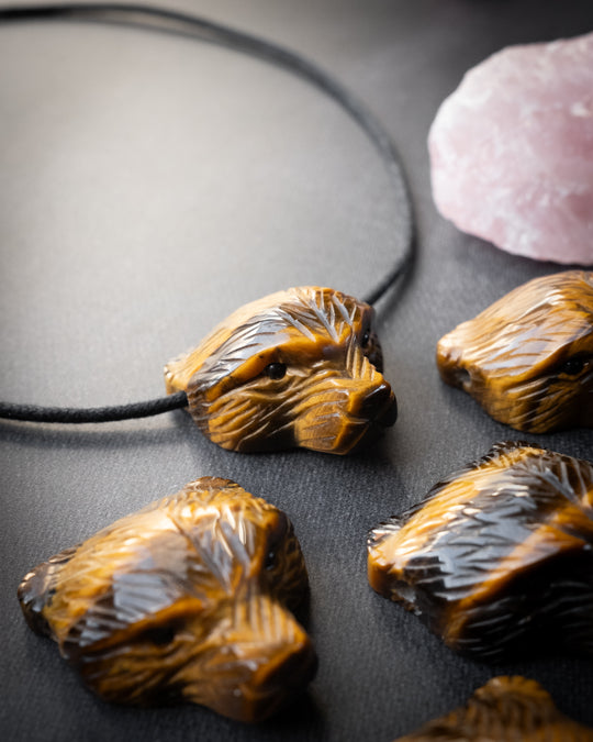 Tiger's Eye Hand Carved Bear Necklace