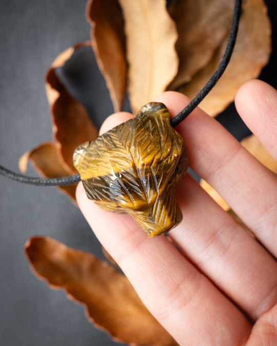 Tiger's Eye Hand Carved Bear Necklace