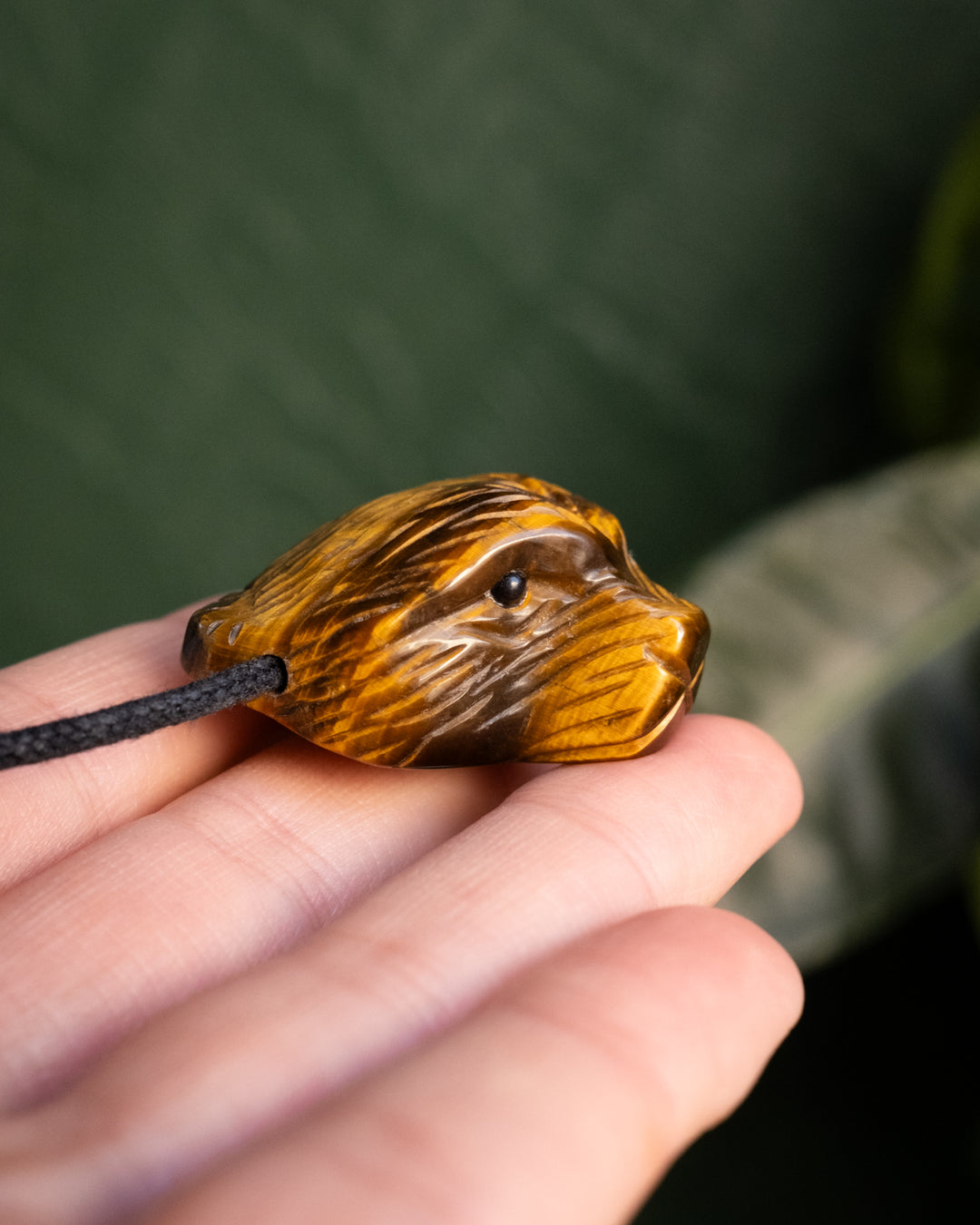 Tiger's Eye Hand Carved Bear Necklace