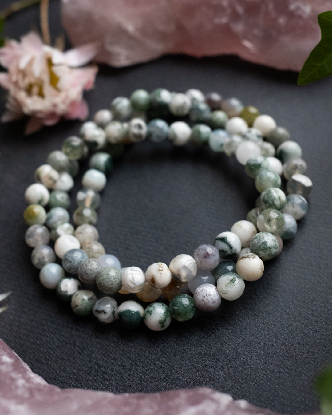 Tree Agate Round Bead Bracelet 6mm