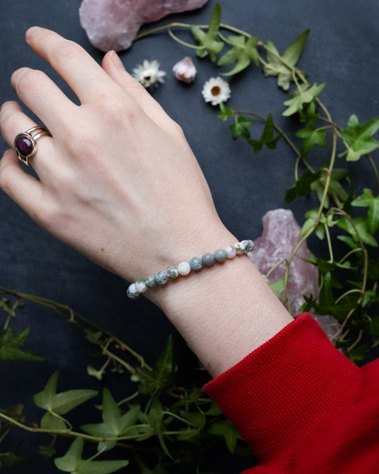 Tree Agate Round Bead Bracelet 6mm