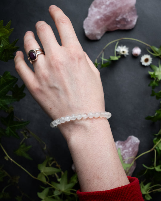 White Moonstone Round Bead Bracelet 6mm