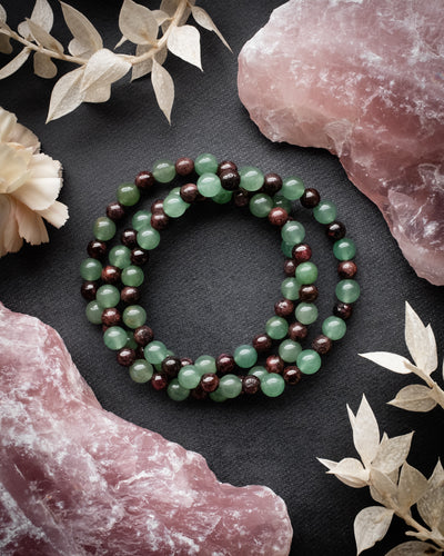 Garnet & Aventurine Round Bead Bracelet 6mm