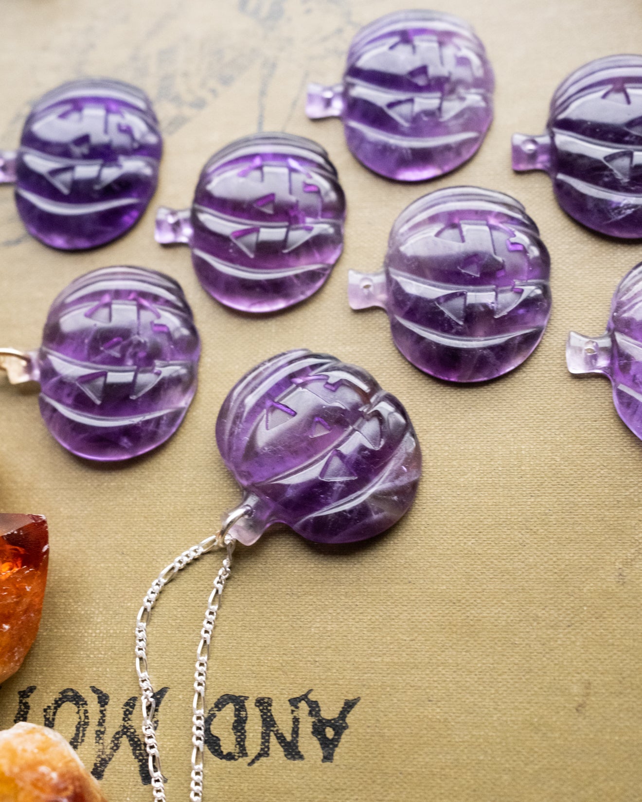 Amethyst Hand Carved Pumpkin Necklace - The Healing Pear