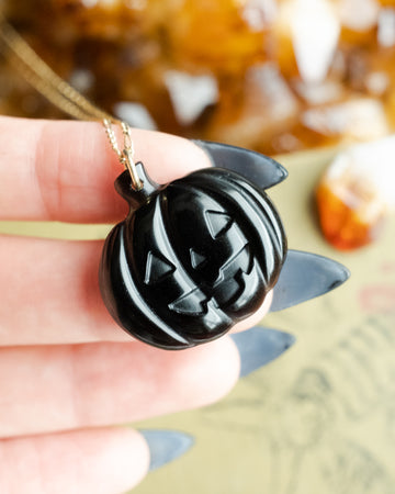 Obsidian Hand Carved Pumpkin Necklace