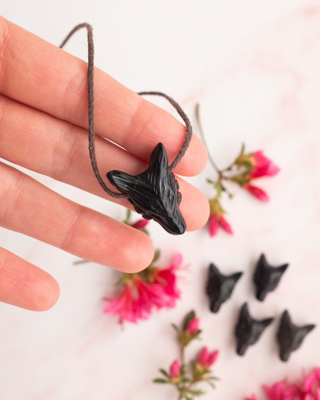 Small Obsidian Hand Carved Wolf Necklace - The Healing Pear