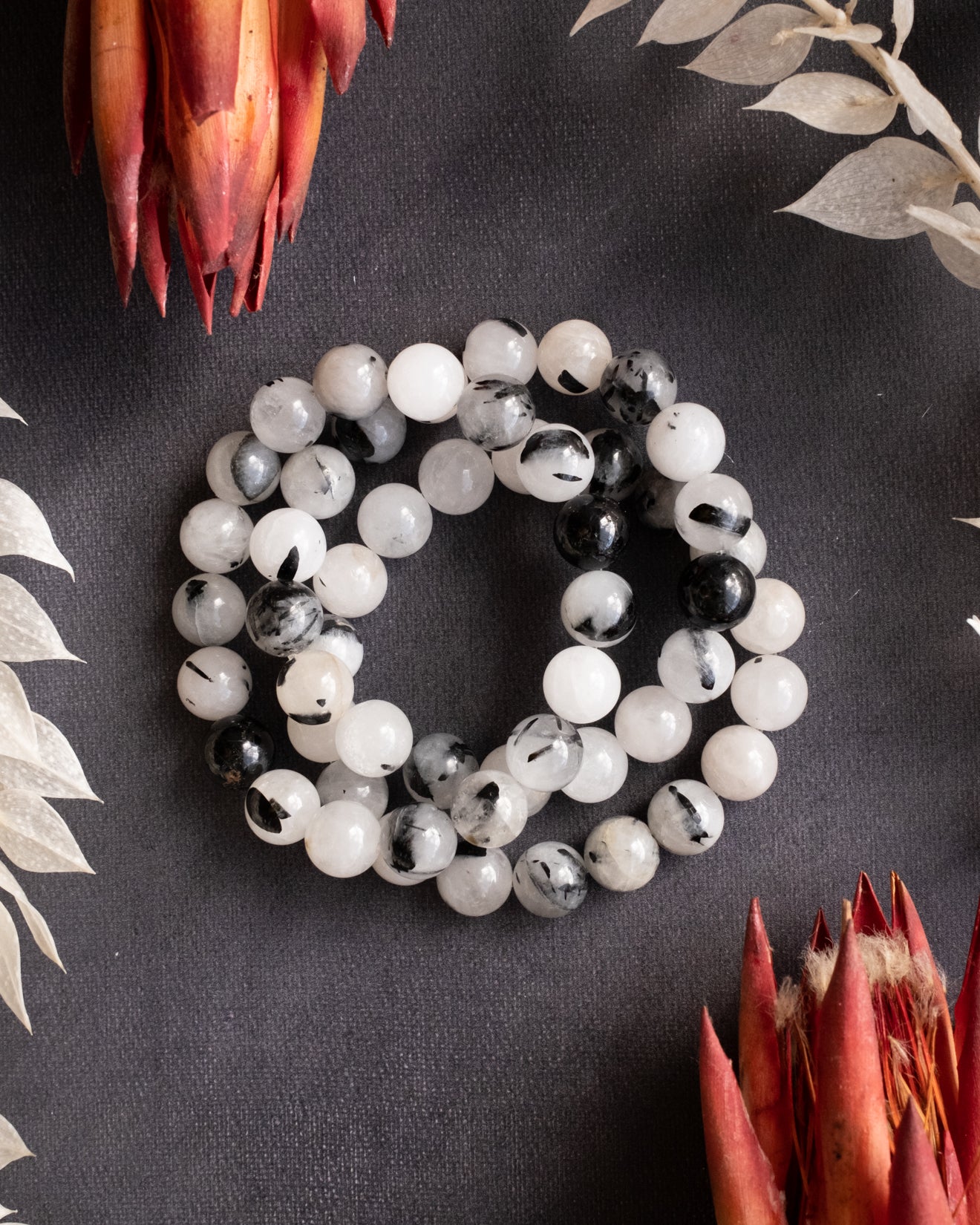 Tourmalated Quartz Round Bead Bracelet - The Healing Pear