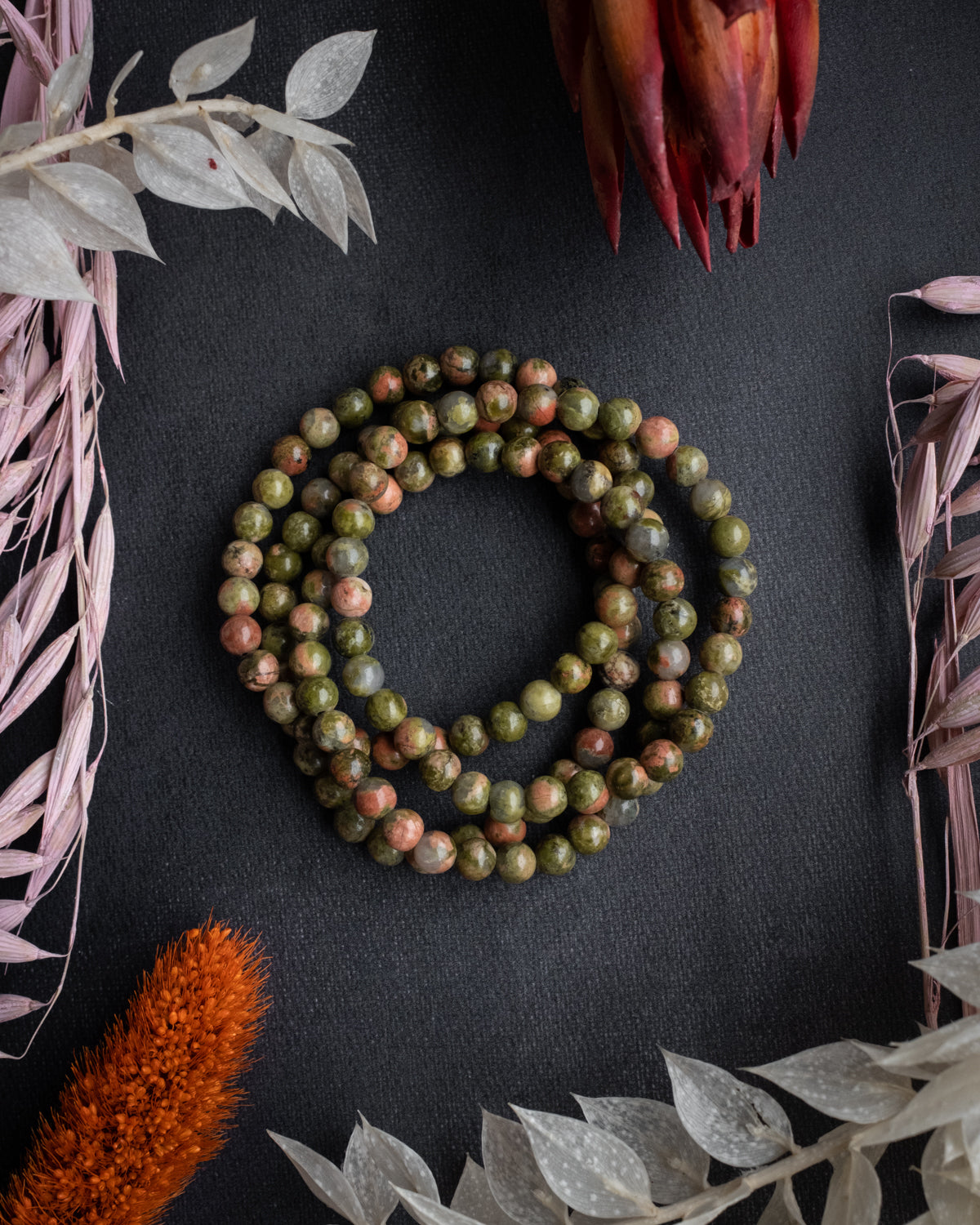 Unakite Round Bead Bracelet - The Healing Pear